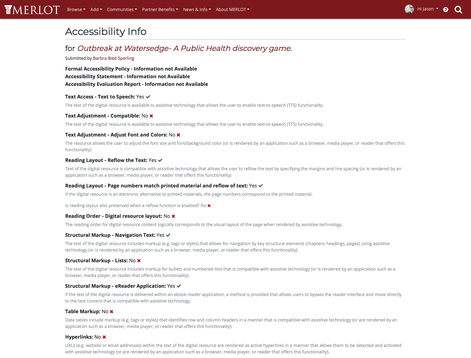 Accessibility Info page