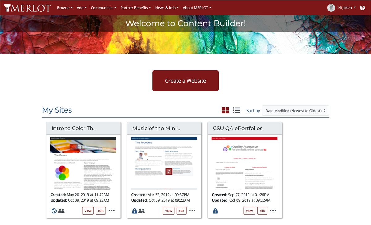 Content Builder main menu